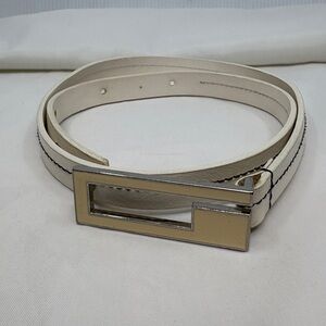 G Logo Belt White Leather Vintage Women's Belt silver buckle